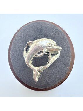 Dolphin Design Openwork Statement Ring Sterling Silver 925 Size 6.5